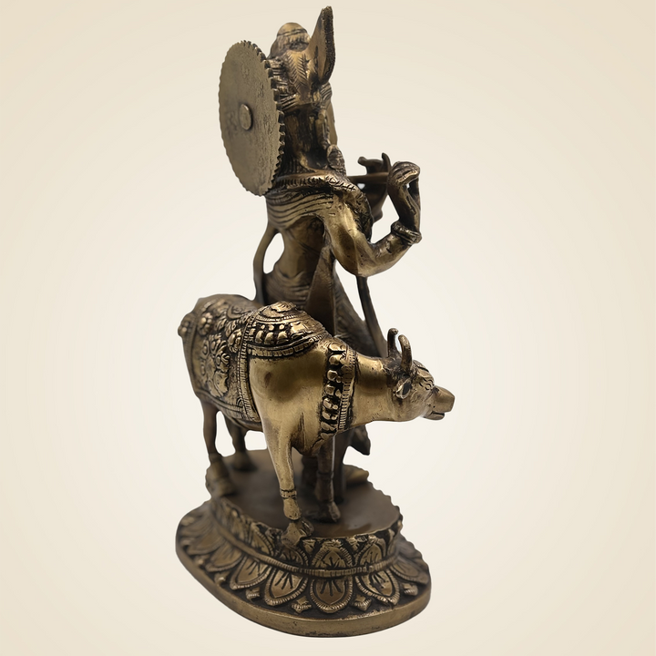 Pure Brass Krishna With Cow