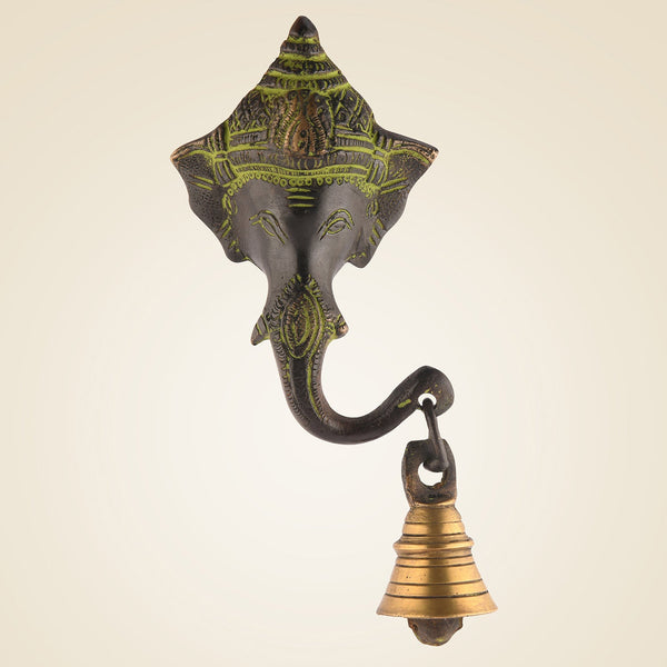 Pure Brass Antique Finish Wall Hanging Ganpati With Bell