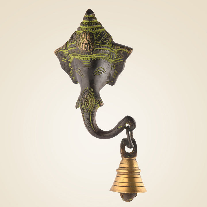 Pure Brass Antique Finish Wall Hanging Ganpati With Bell