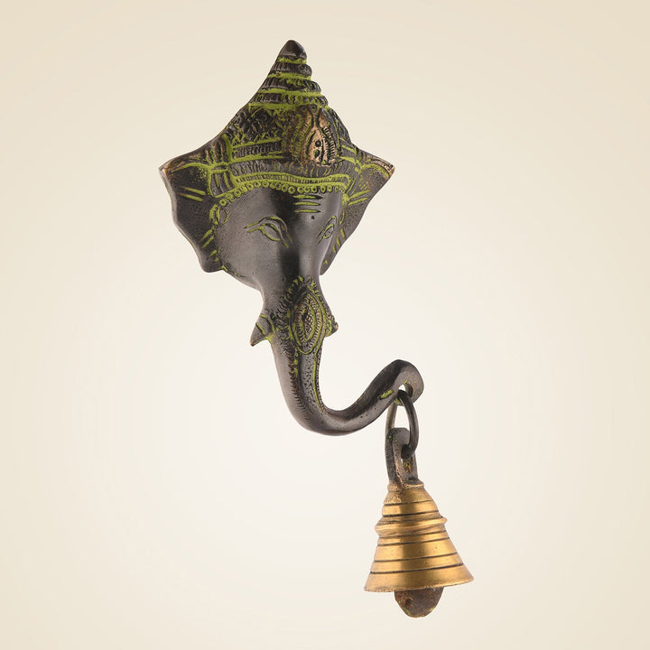 Pure Brass Antique Finish Wall Hanging Ganpati With Bell