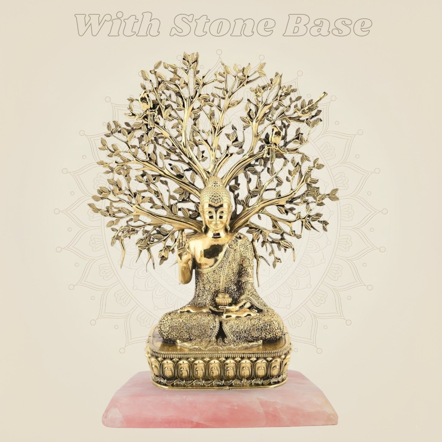 Brass buddha on stone base