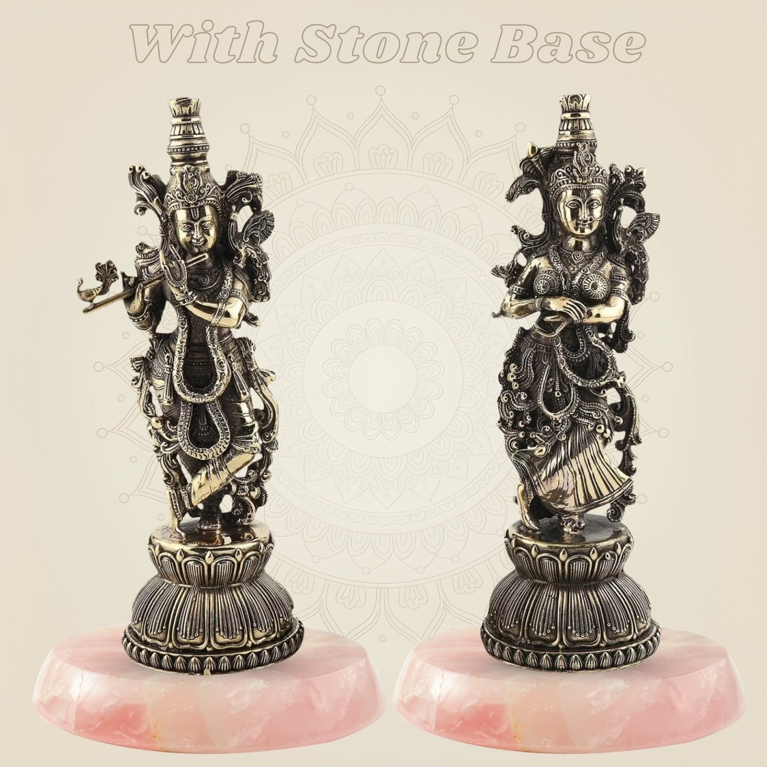 Brass Radha Krishna Idol with stone base