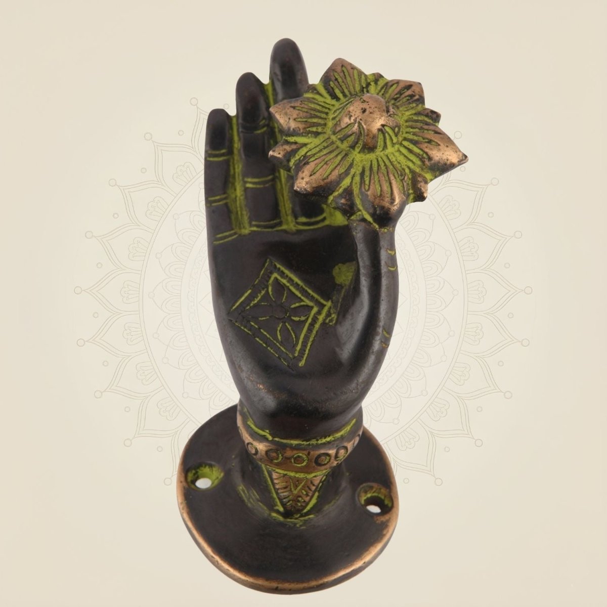 Brass Door Handle with Lotus Design