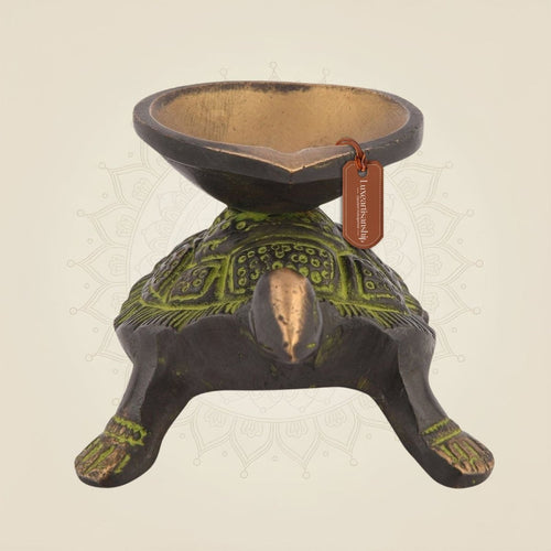 Antique Brass Tortoise Oil Lamp – 2" Vastu Diya for Pooja Decor & Wealth