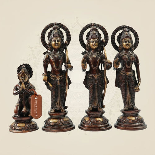 Antique Polish Brass Ram Darbar Idol Set | Rama Sita Lakshman Hanuman Murti 12.5"