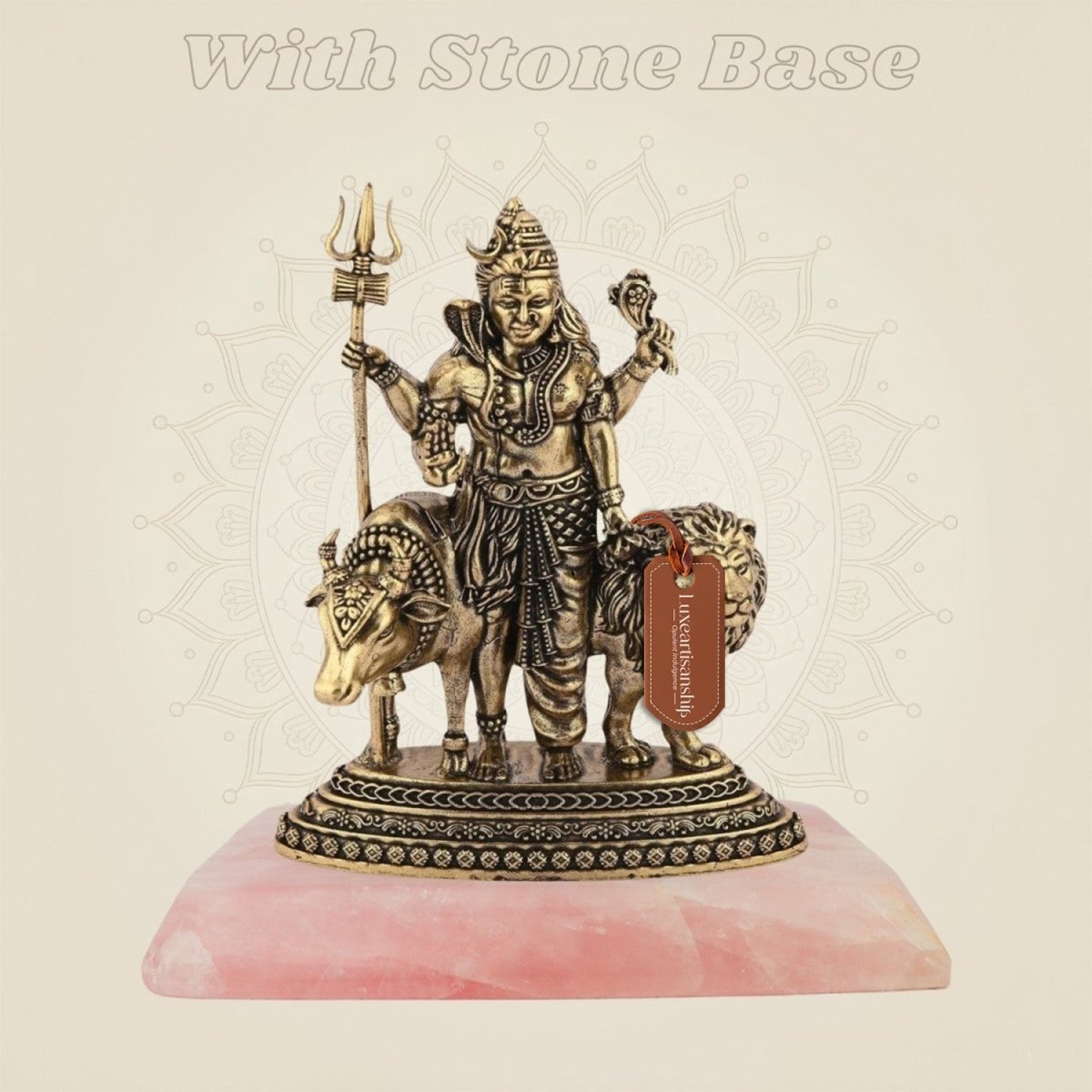 Ardhanarishvara Brass Idol with Nandi & Lion – 4.25" Handcrafted Symbol of Shiva-Shakti - Luxeartisanship