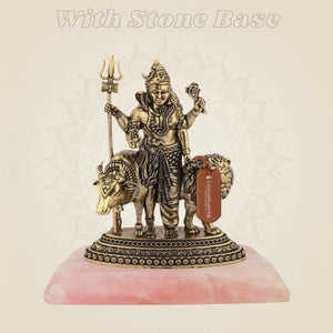 Ardhanarishvara Brass Idol with Nandi & Lion – 4.25" Handcrafted Symbol of Shiva-Shakti - Luxeartisanship