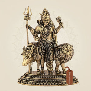 Ardhanarishvara Brass Idol with Nandi & Lion – 4.25" Handcrafted Symbol of Shiva-Shakti - Luxeartisanship