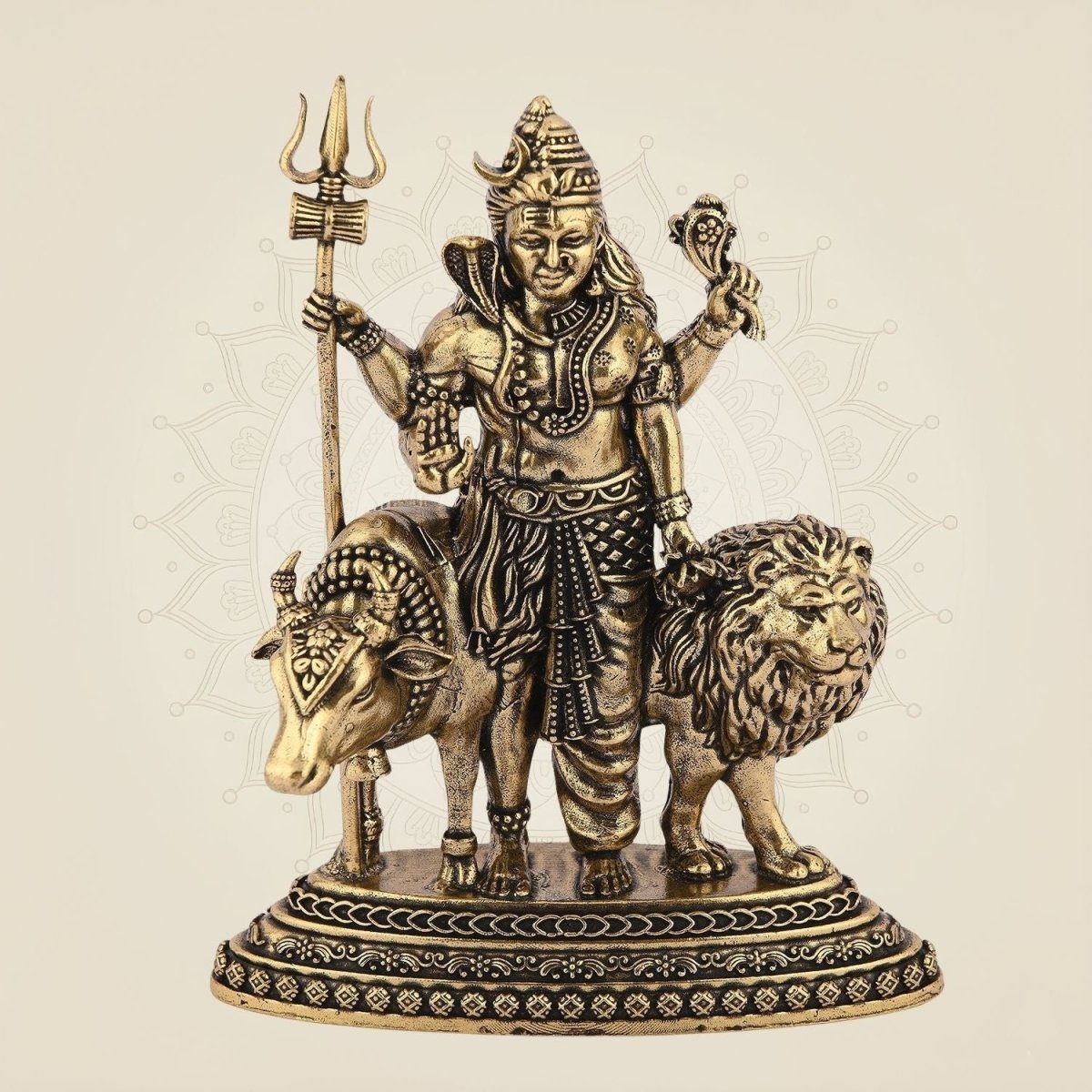Ardhanarishvara Brass Idol with Nandi & Lion – 4.25" Handcrafted Symbol of Shiva - Shakti - Luxeartisanship