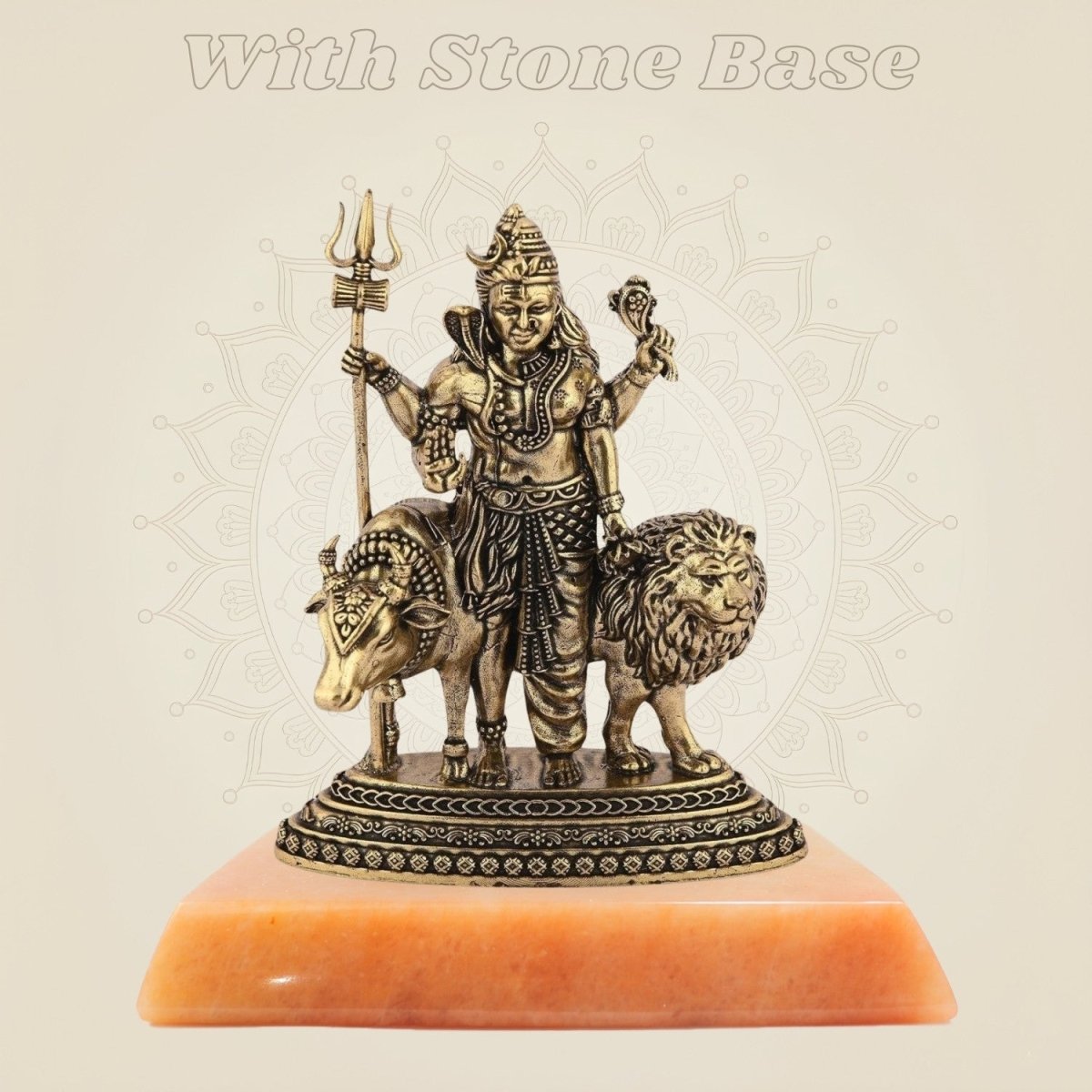 Ardhanarishvara Brass Idol with Nandi & Lion – 4.25" Handcrafted Symbol of Shiva - Shakti - Luxeartisanship