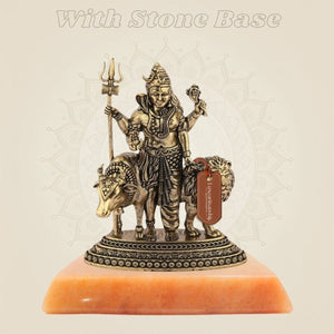 Ardhanarishvara Brass Idol with Nandi & Lion – 4.25" Handcrafted Symbol of Shiva-Shakti - Luxeartisanship