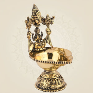 Balaji & Laxmi Brass Diya – 5.5" Handcrafted Artisan Oil Lamp Pooja Deepak for Temple - Luxeartisanship