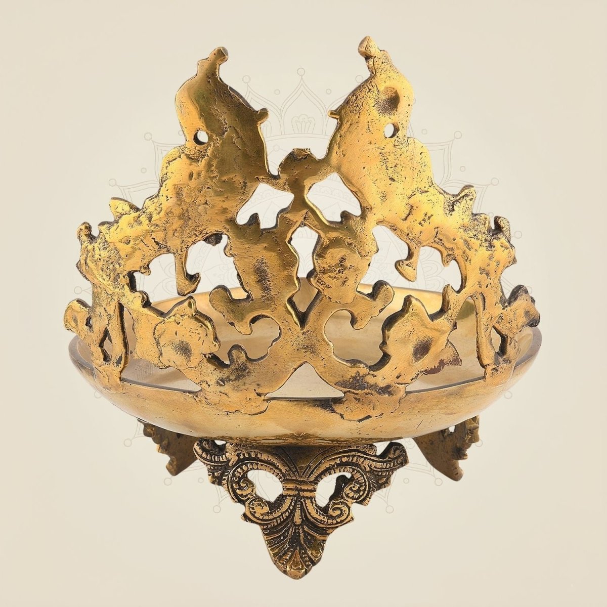 Big Brass Oil Lamp Diya in Traditional Peacock Diya for Temple