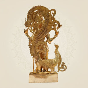 Big Murugan Idol 20"- Brass Kartikeya Murti with Peacock Vahan for Temple & Home - Luxeartisanship