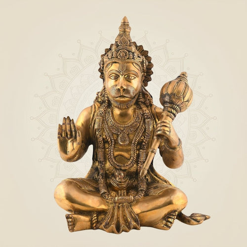 Big Size Hanuman Ji Brass Idol 16" | Yogasana & Abhaya Mudra | Handmade Spiritual Statue