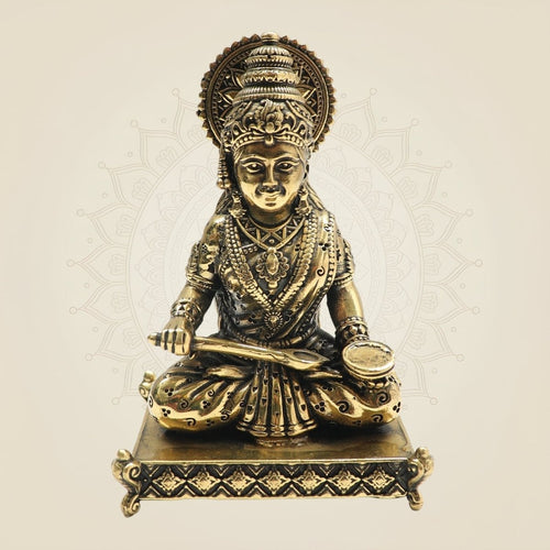 Brass Annapurna Devi Idol with Chowki 3.75 – Symbol of Nourishment