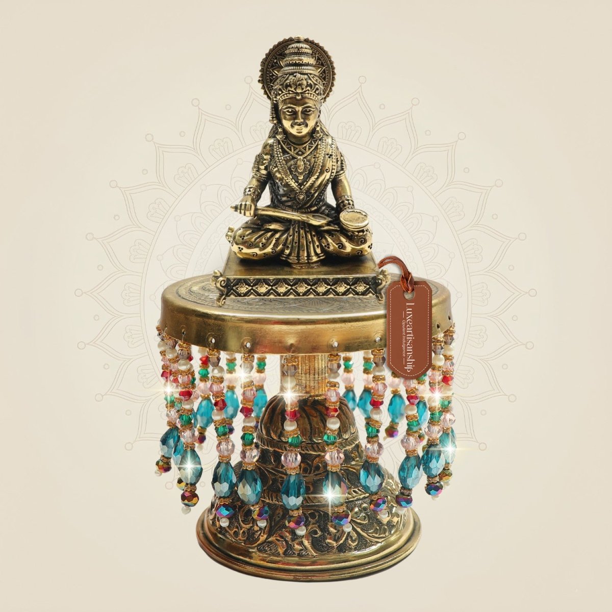 Brass Annapurna Devi Idol with Chowki Suitable for Kitchen Placement 7.25" - Luxeartisanship