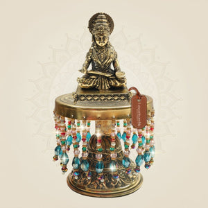Brass Annapurna Devi Idol with Chowki Suitable for Kitchen Placement 7.25" - Luxeartisanship