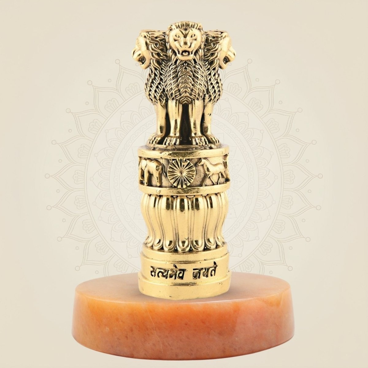 Brass Ashoka Stambh with stone base