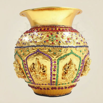 Brass Ashtalakshmi Kalash with Jewellery Stone Work 6