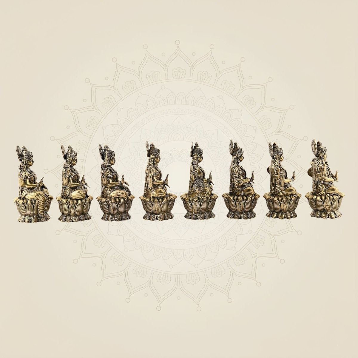 Brass 8 Goddess Statues with Lotus Base