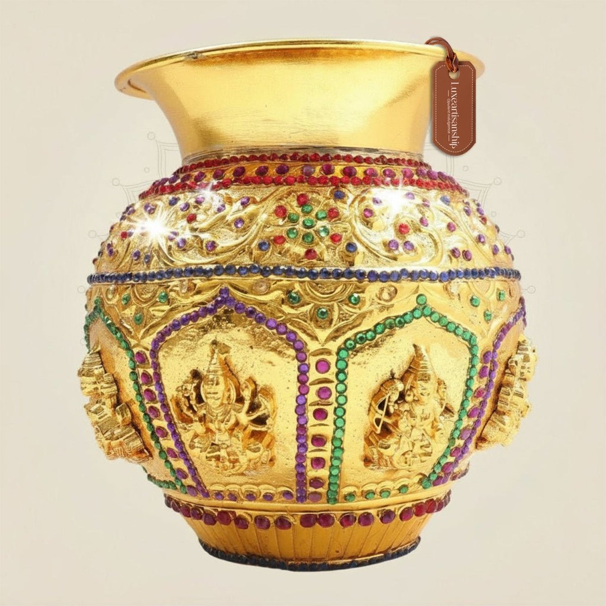 Brass Ashtalakshmi Kalash with Jewellery Stone Work