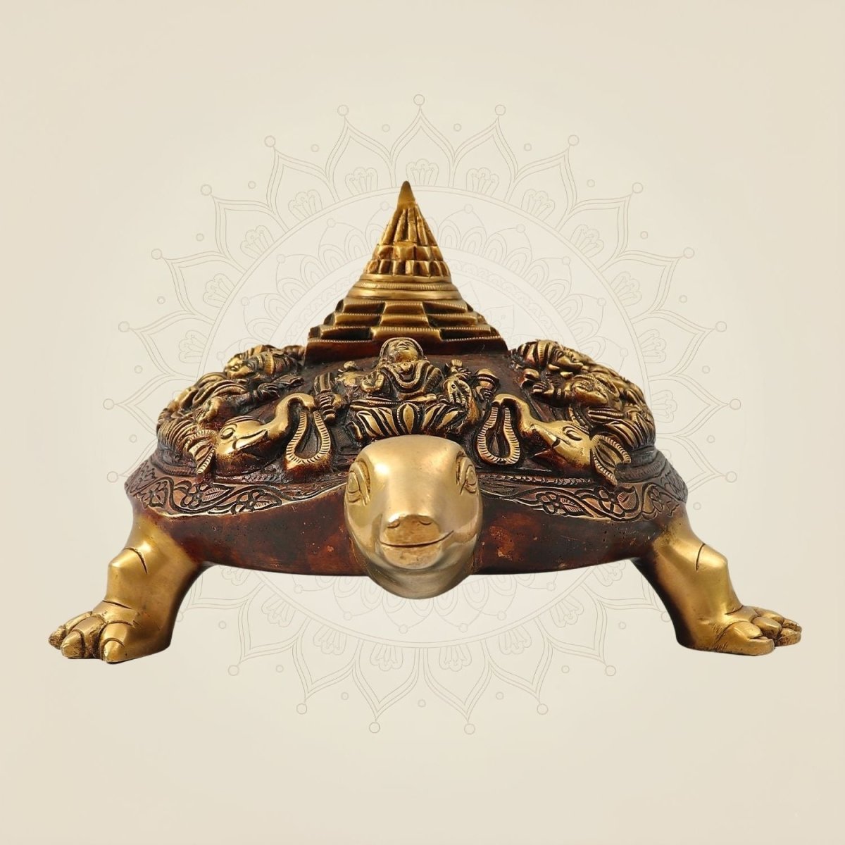 Ashtalakshmi Shree Yantra on Tortoise Brass Statue