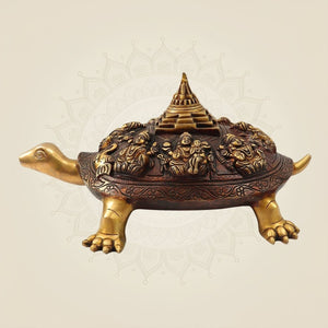 Brass Ashtalakshmi Shree Yantra on Tortoise Figurine 5.75"