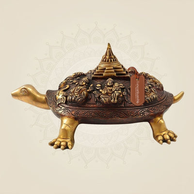 Brass Ashtalakshmi Shree Yantra on Tortoise Figurine 5.75