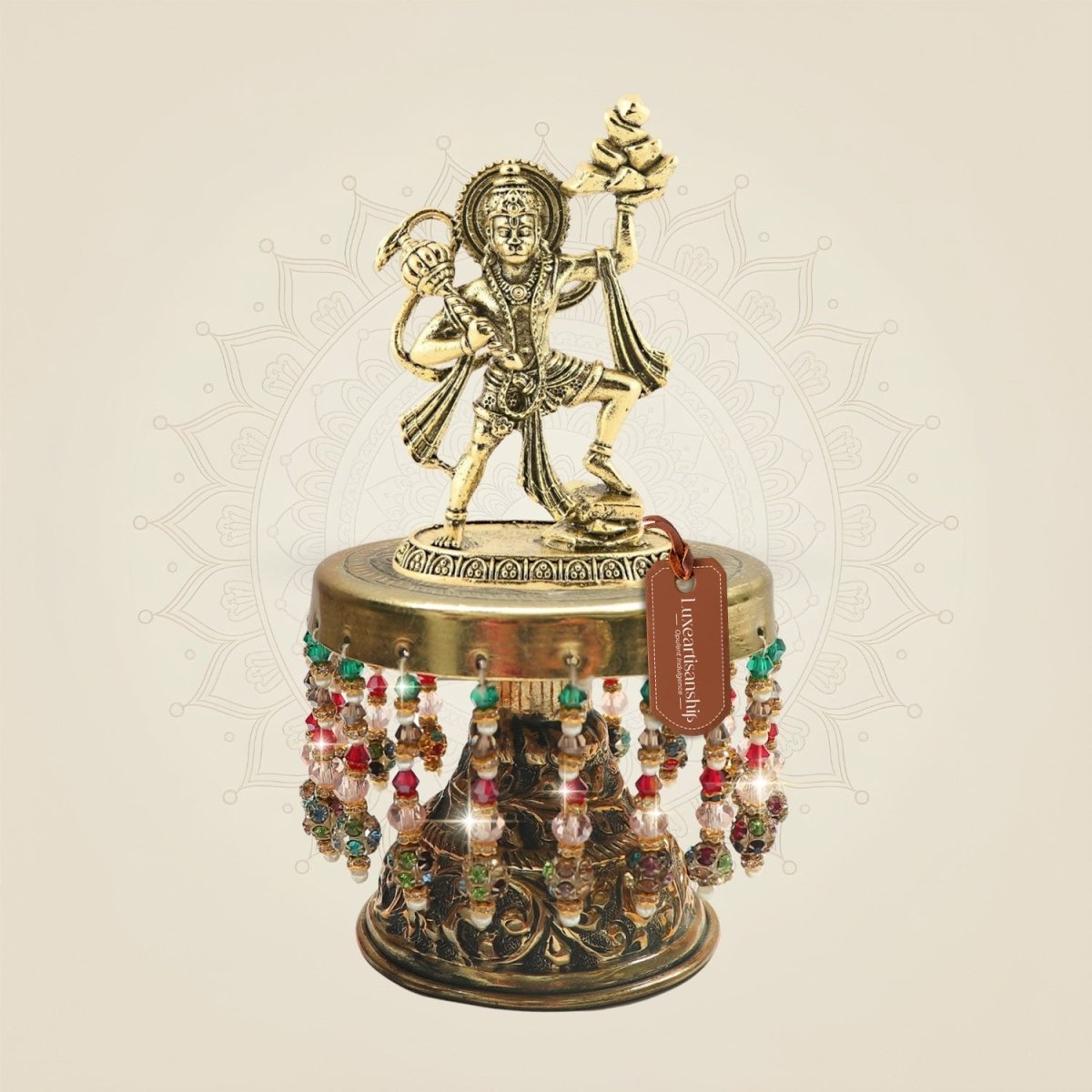 Brass Bajrangbali Lifting Sanjeevani Mountain on Chowki 5.5– Heroic Form - Luxeartisanship