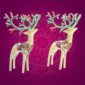 Brass Barasingha Deer Pair Figurine with Sparkling Jewellery Stones - Luxeartisanship