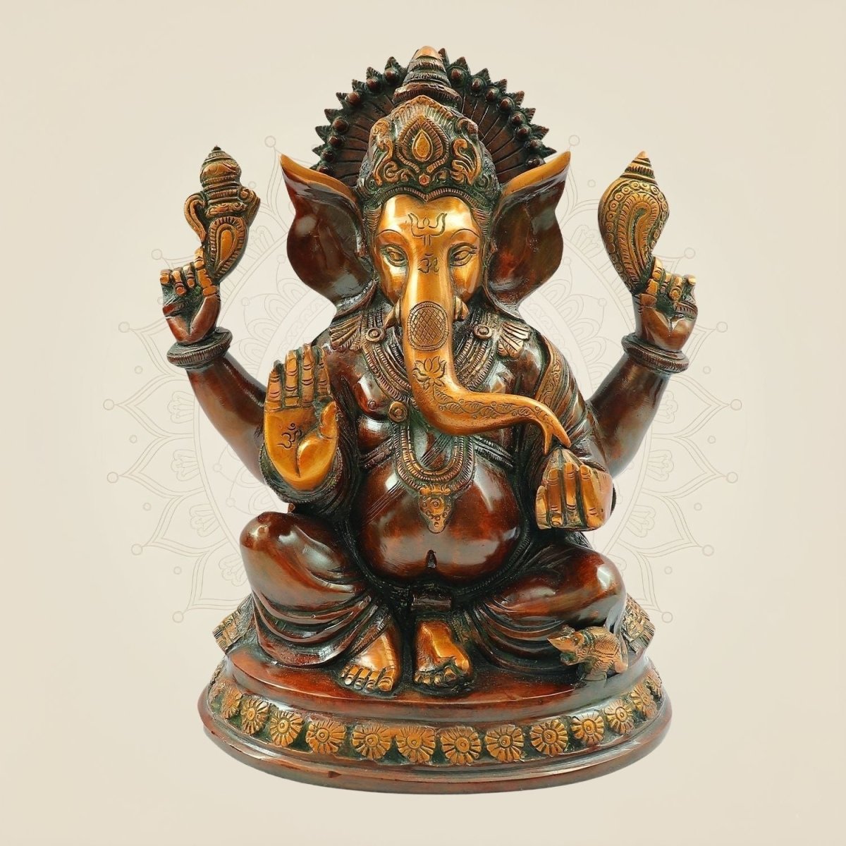 Brass Blessing Lord Ganesha Statue 12" – Handmade Spiritual Temple Idol - Luxeartisanship