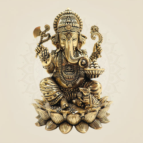Brass Chaturbhuj Ganesh Idol – 4.75" Handcrafted Artisan Pure Brass Murti