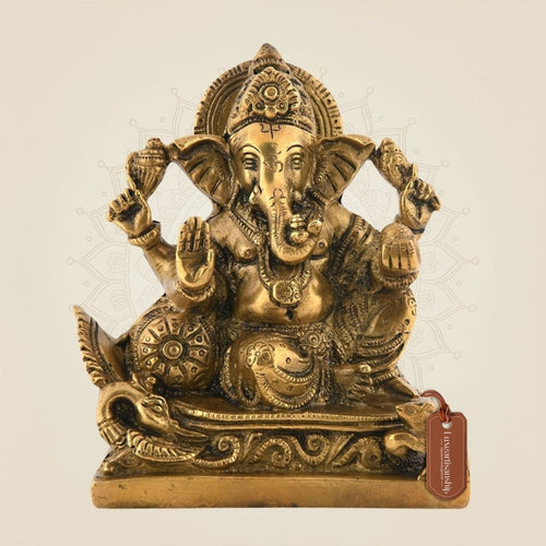 Brass Chaturbhuj Ganesha Idol | Decorative Showpiece for Luck & Prosperity 5.5"
