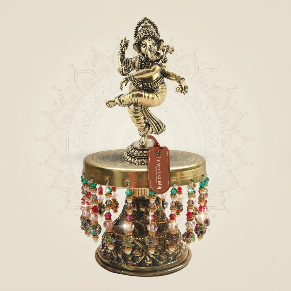 Brass Dancing Ganesha on Chowki 7.5"– Sculpted Motion Capture - Luxeartisanship