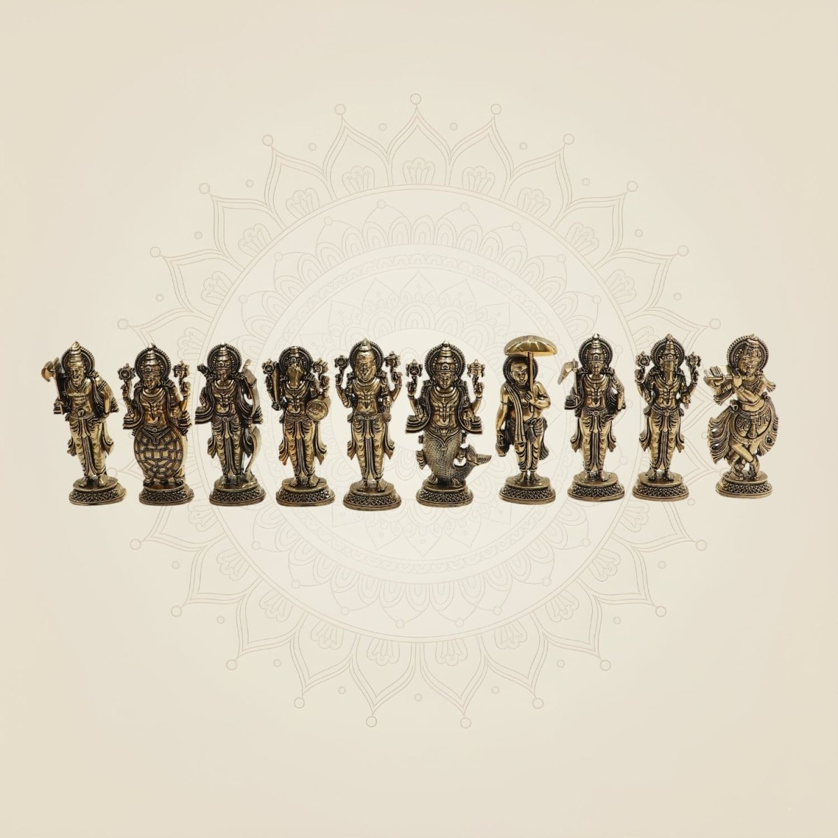 Brass Dasavatharam Set 4.25"– Complete Collection of Vishnu’s Ten Avatars - Luxeartisanship