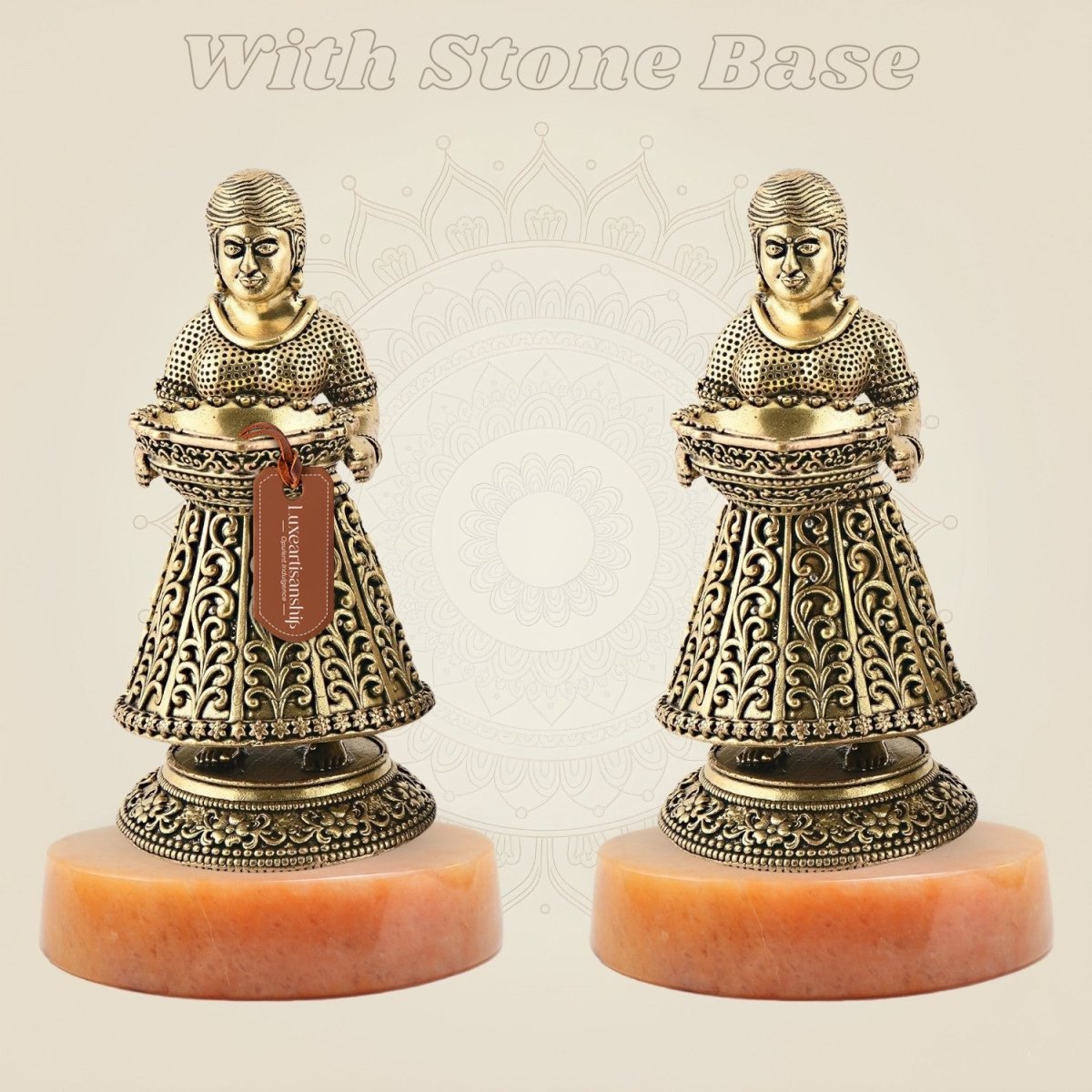 Brass Deep Lakshmi Pair – 6" | Premium Handcrafted Deepam Lamps for Aarti, Pooja & Décor - Luxeartisanship