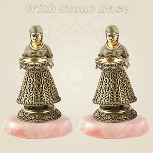 Brass Deep Lakshmi Pair – 6" | Premium Handcrafted Deepam Lamps for Aarti, Pooja & Décor - Luxeartisanship