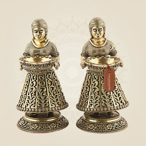 Brass Deep Lakshmi Pair – 6" | Premium Handcrafted Deepam Lamps for Aarti, Pooja & Décor