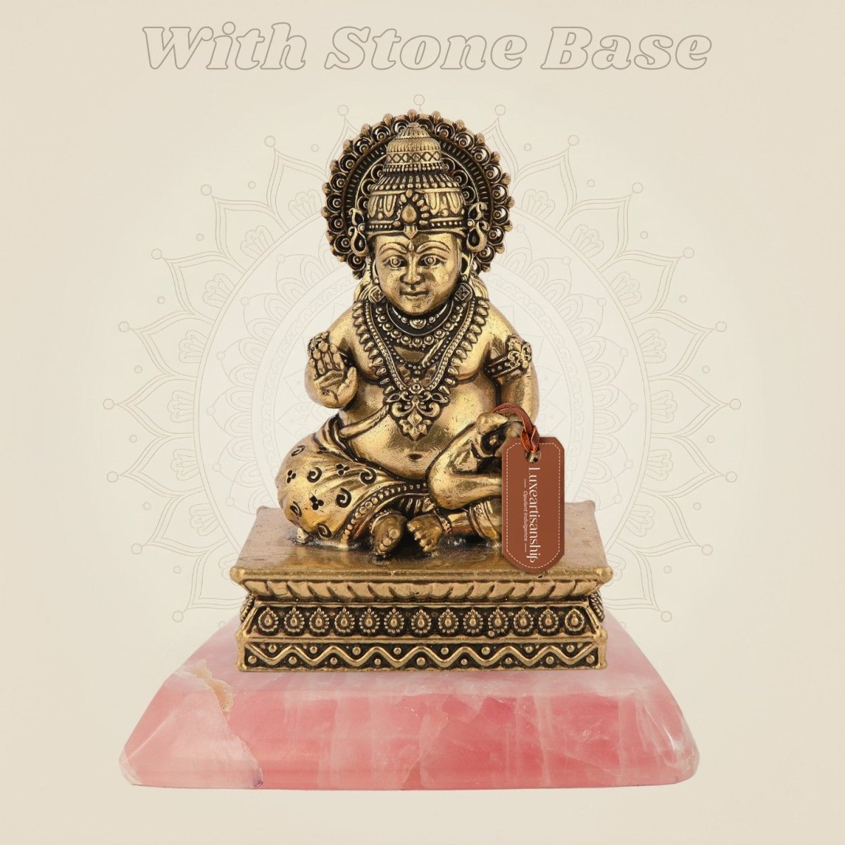 Brass Divine Gift Lord Kuber Idol on stone base