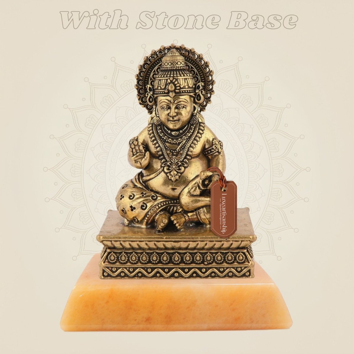 Brass Divine Gift Lord Kuber murti with gemstone base