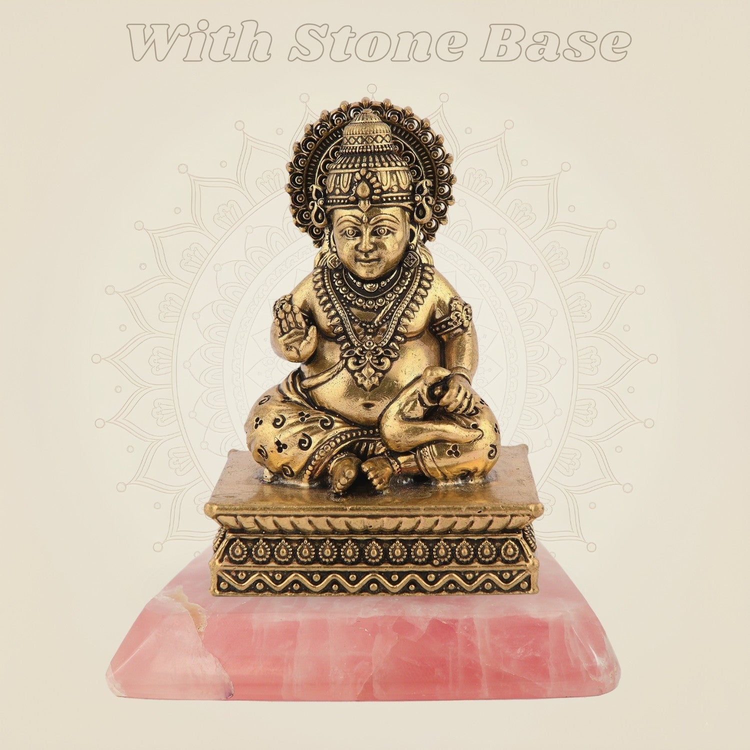 Brass Divine Gift Lord Kuber Idol on stone base
