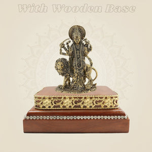 Brass Durga Statue on Wooden Base