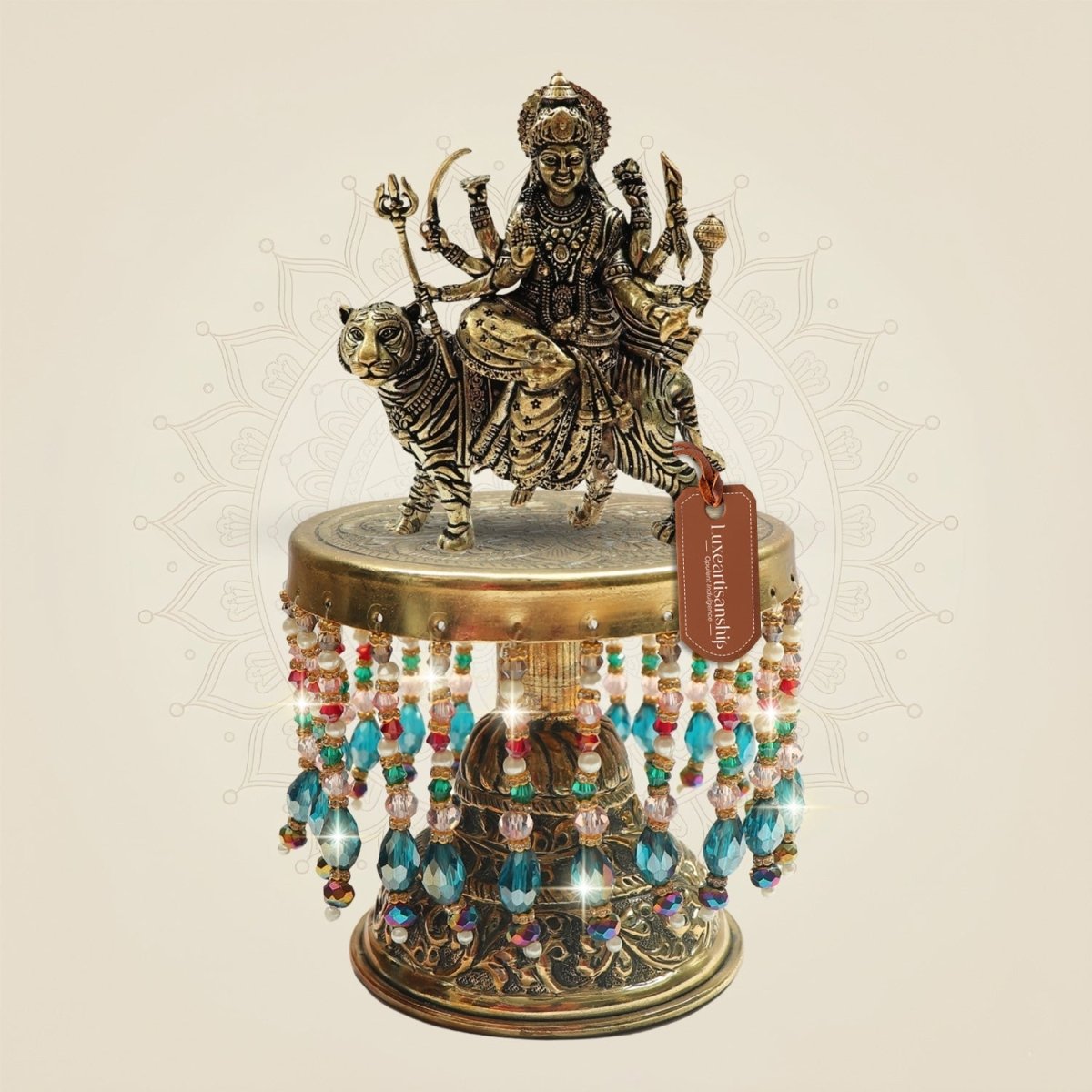 Brass Durga Maa Idol with Chowki for Divine Strength 7.5" - Luxeartisanship