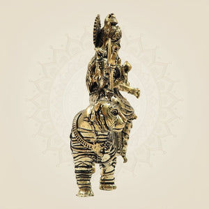 Brass Durga Maa Statue 4" - Seated on Tiger for Strength & Prosperity - Luxeartisanship