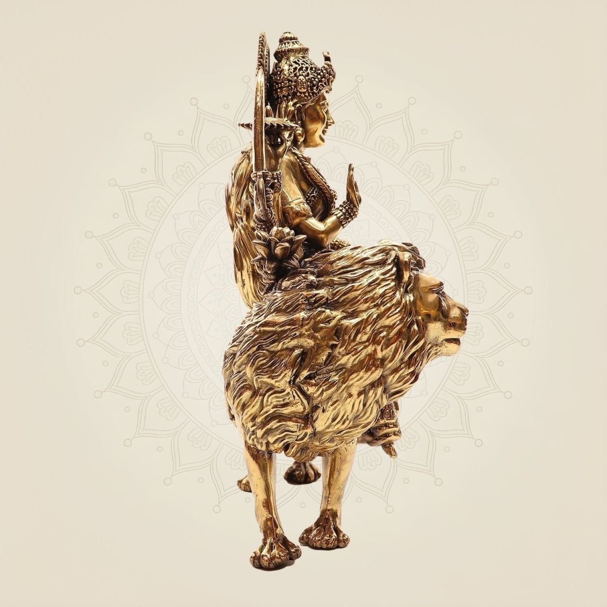 Brass Durga Mata Murti with Lion Base