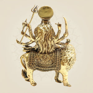 Brass Durga Mata Idol 5" - Lightweight Handcrafted Murti with Lion Base - Luxeartisanship