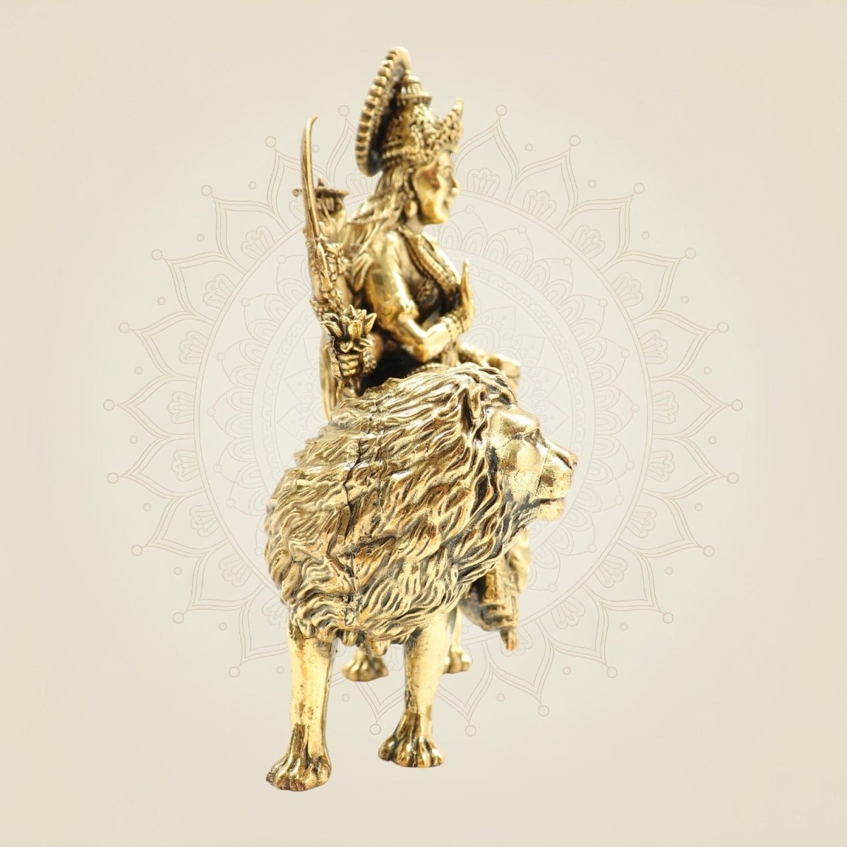 Brass Durga Mata Idol 5" - Lightweight Handcrafted Murti with Lion Base - Luxeartisanship