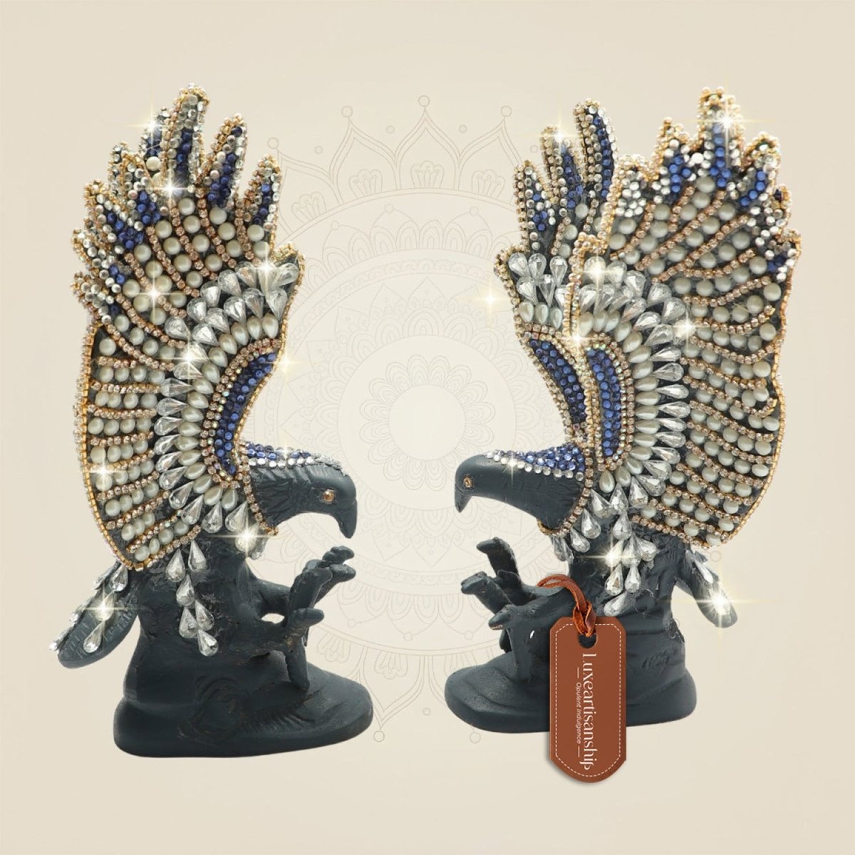Brass Eagle Showpiece 7.5" with Rhinestone Work for Home Decor - Luxeartisanship