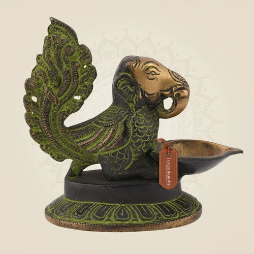 Brass Elephant Oil Lamp – 4.25" Traditional Diya for Pooja, Festive & Decor